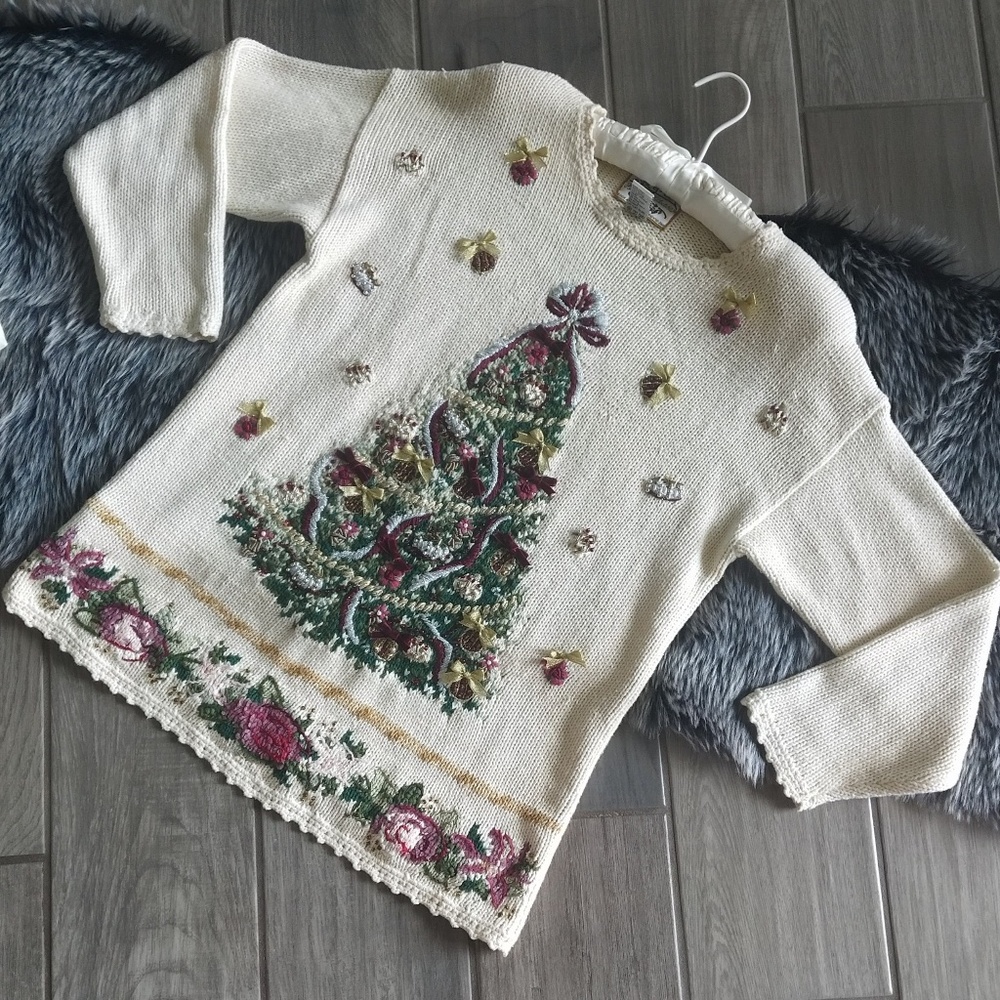 Vintage Cream Christmas tree sweater